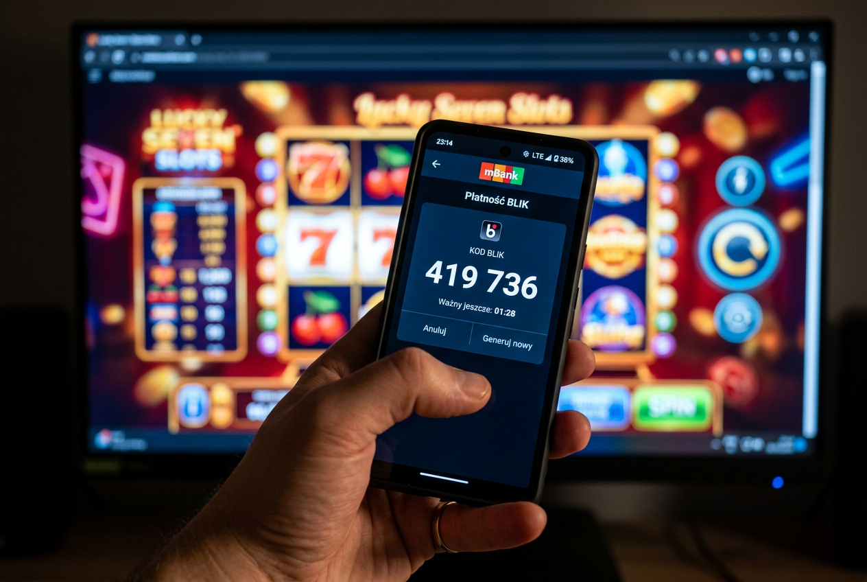 Aplikacja mobilna z wygenerowanym kodem BLIK do płatności w kasynie online
