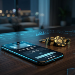 Smartfon z aplikacją MiFinity na tle cyfrowego kasyna