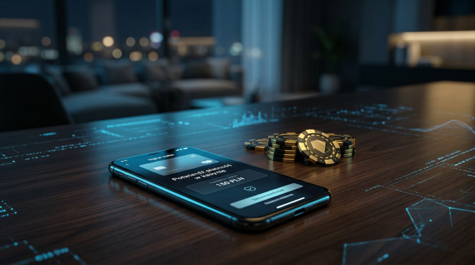 Smartfon z aplikacją MiFinity na tle cyfrowego kasyna