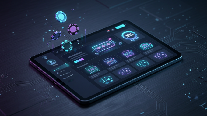 Nowoczesne kasyno online na tablecie z neonowymi efektami