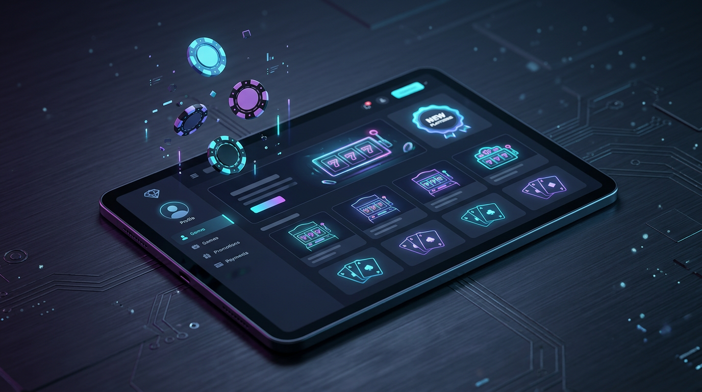 Nowoczesne kasyno online na tablecie z neonowymi efektami