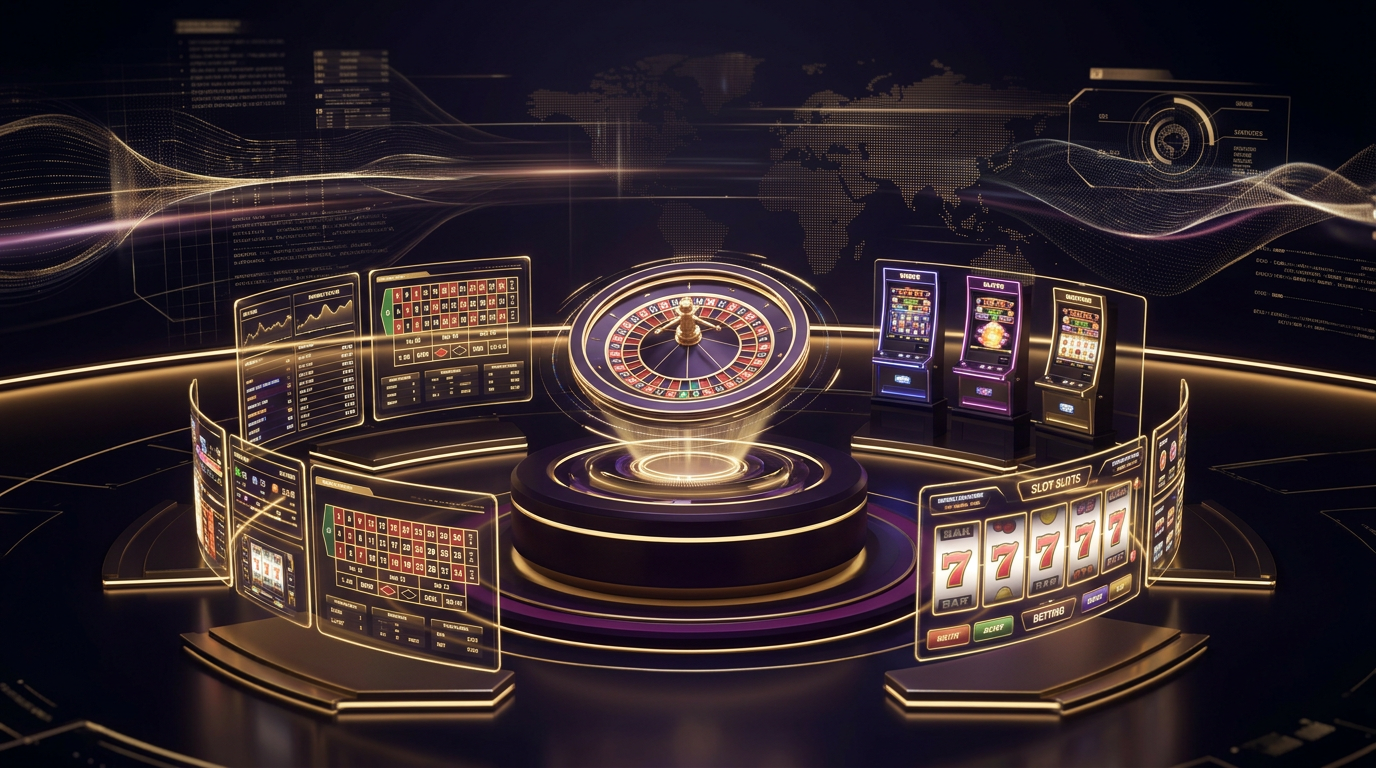 Luksusowe cyfrowe kasyno z hologramami gier hazardowych w nowoczesnym stylu 2026