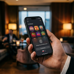 Nowoczesna aplikacja kasynowa na smartfonie z widocznym zabezpieczeniem biometrycznym