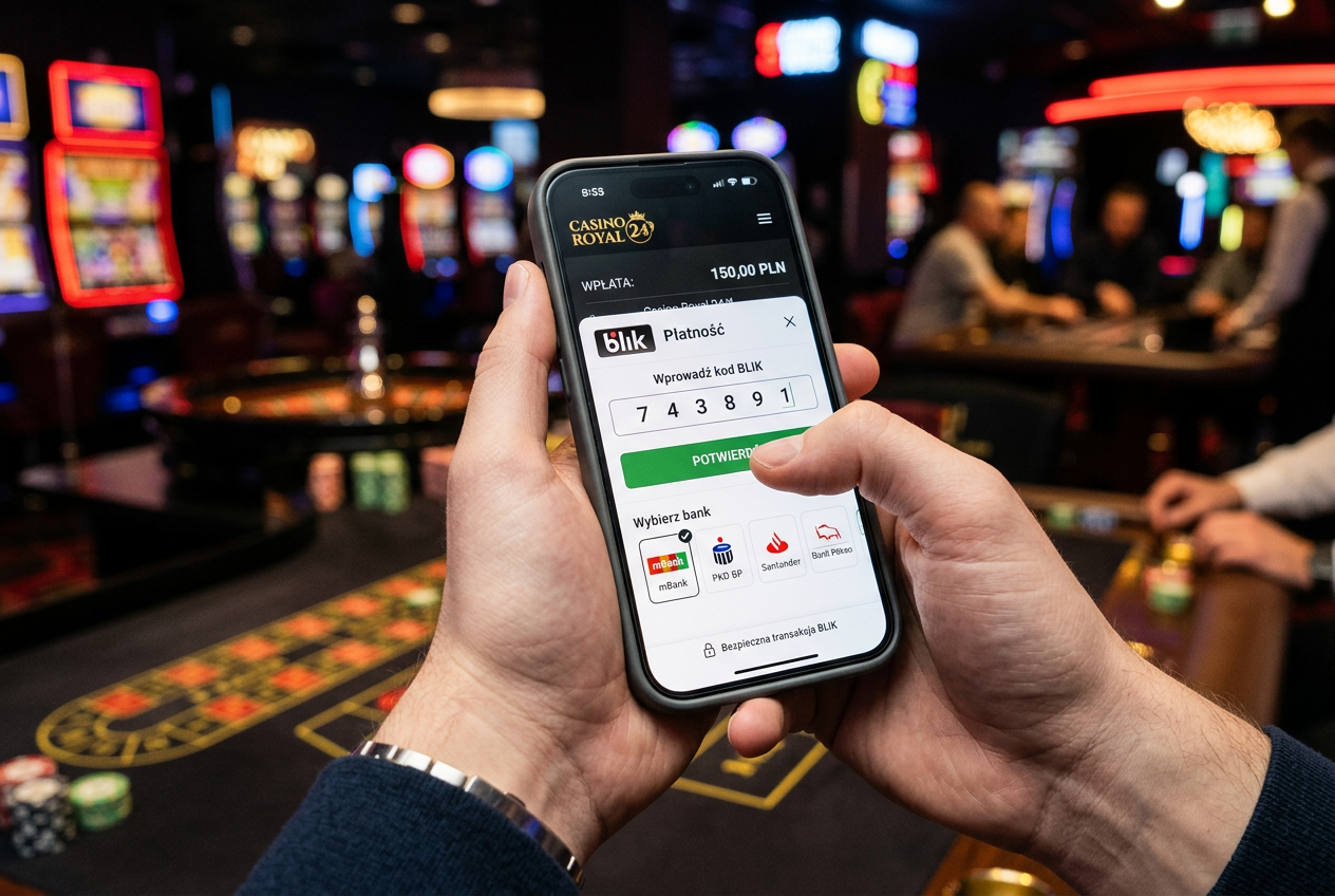 Mobile application interface of Total Casino showing BLIK payment method and Polish banking integration