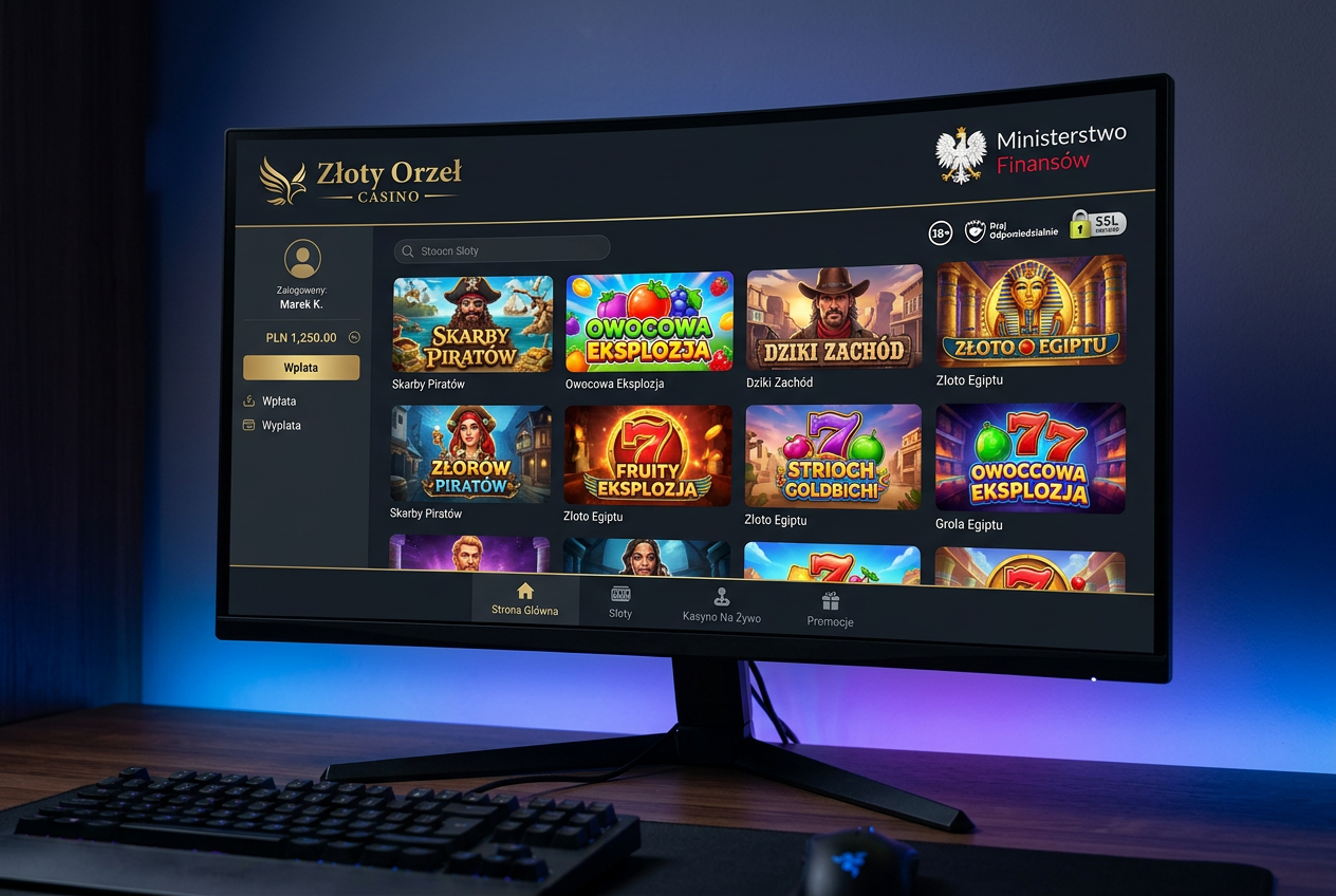 Modern digital casino platform interface with secure login features and Polish branding